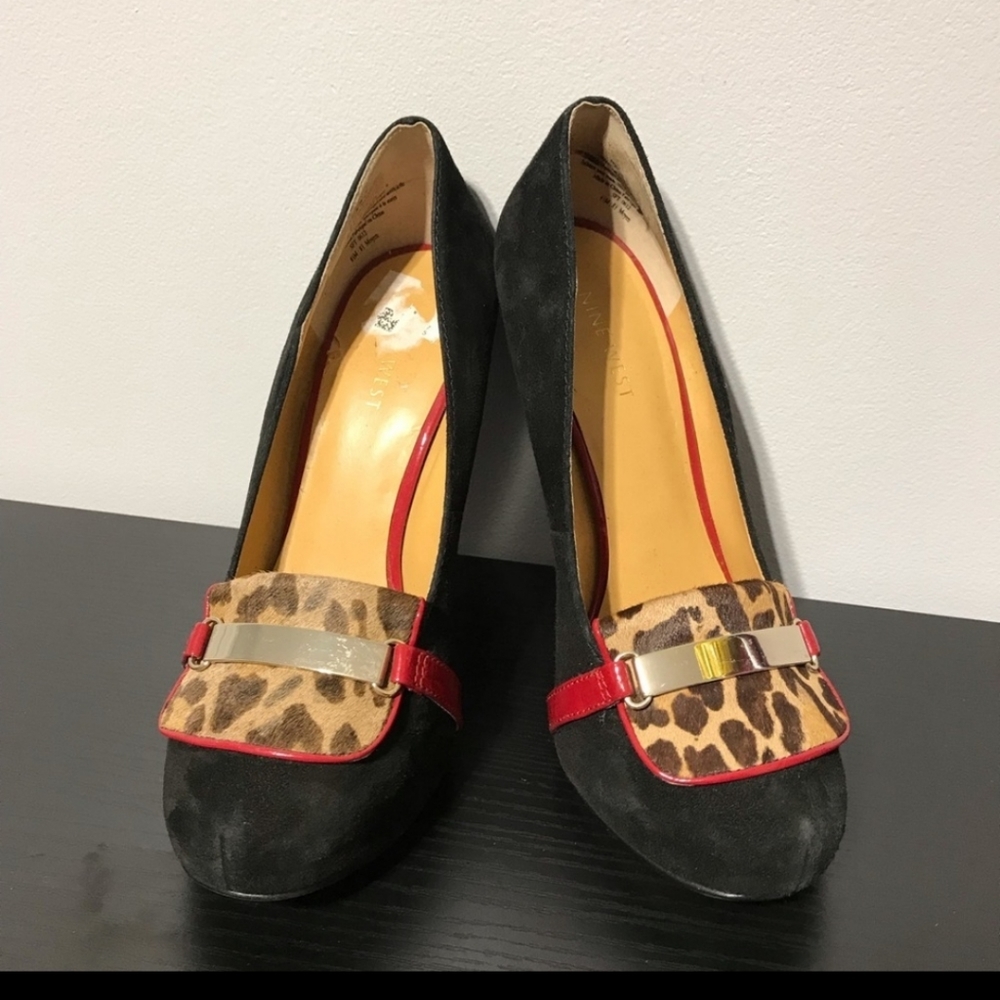 Nine West Women’s Platform Leopard leather pumps